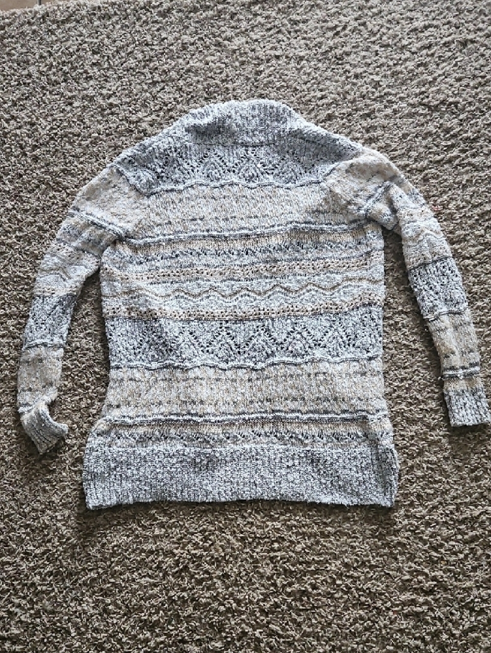 Maurices Gray and Cream Mixed-Knit Open Front Cardigan - Picture 2 of 3
